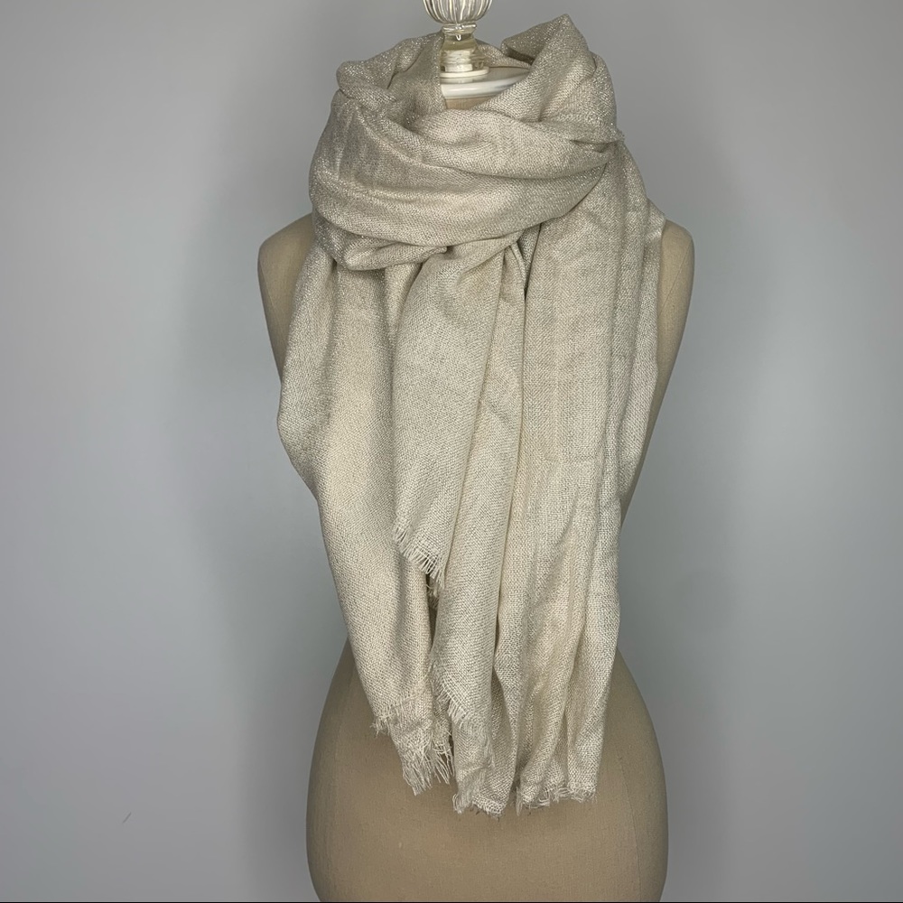 2 H&M knit gold shimmery long pashmina scarf
